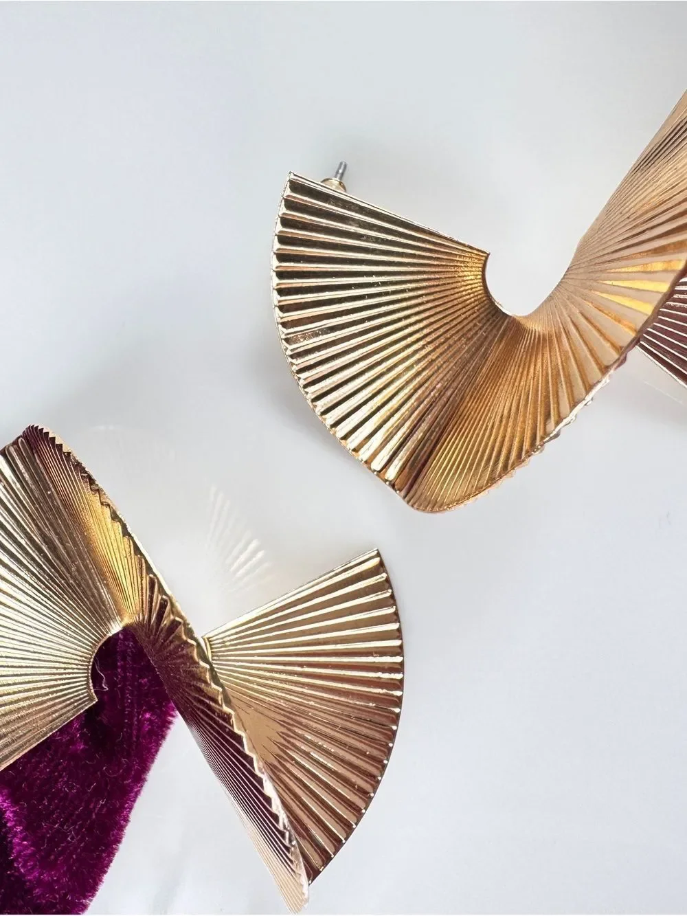 Gold Sculptural Fan Drop Earrings - Elegant Women's Accessories